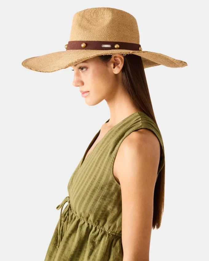 Sombrero de paja con tachuelas Boho Glam, color tostado Sombrero de paja con tachuelas Boho Glam, color tostado