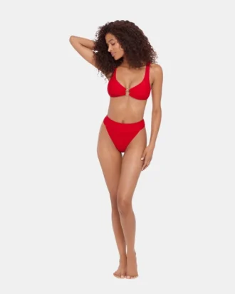 Partes de abajo de bikini de cintura alta Sleek ‘N Chic Cherry