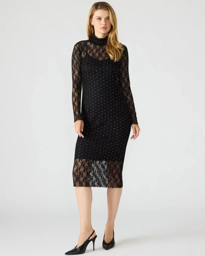 Vestido de encaje con tachuelas Vivienne, negro Vestido de encaje con tachuelas Vivienne, negro