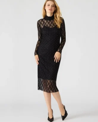 Vestido de encaje con tachuelas Vivienne, negro