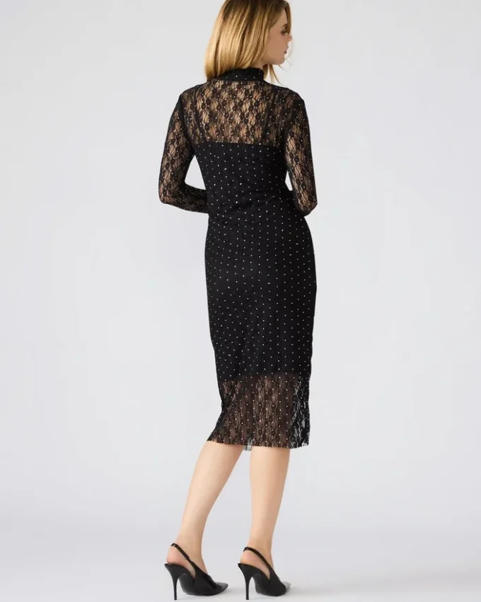 Vestido de encaje con tachuelas Vivienne, negro Vestido de encaje con tachuelas Vivienne, negro