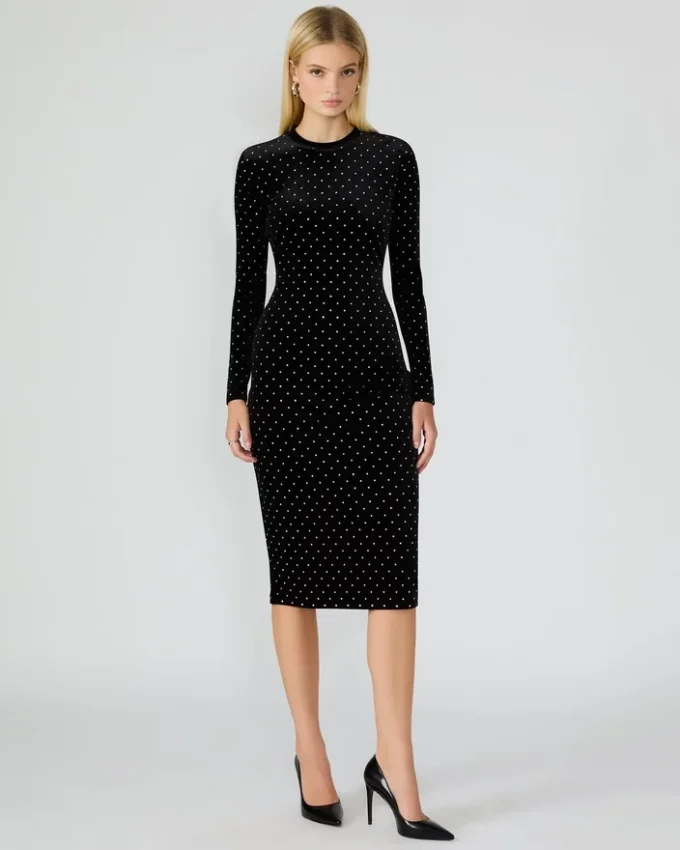 Vestido de terciopelo con tachuelas Hailee, negro Vestido de terciopelo con tachuelas Hailee, negro