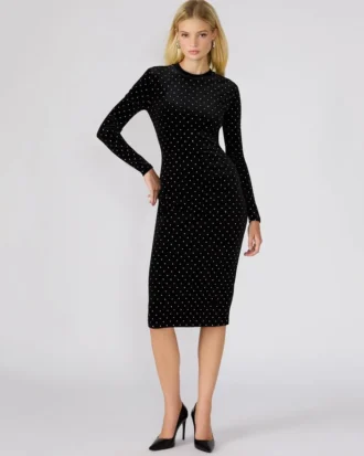 Vestido de terciopelo con tachuelas Hailee, negro
