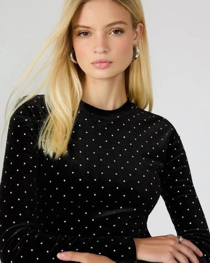 Vestido de terciopelo con tachuelas Hailee, negro Vestido de terciopelo con tachuelas Hailee, negro